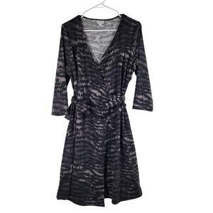 Lularoe Wrap Dress Womens Large Longsleeve Animal Print Black Gray Stretchy